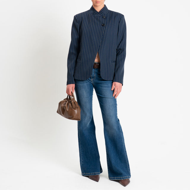 Haveone-Giacca gessata abbottonatura asimmetrica - blu