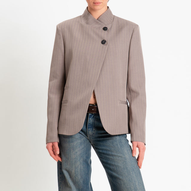 Haveone-Giacca gessata abbottonatura asimmetrica - tortora