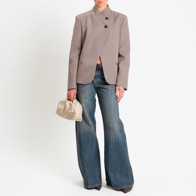 Haveone-Giacca gessata abbottonatura asimmetrica - tortora