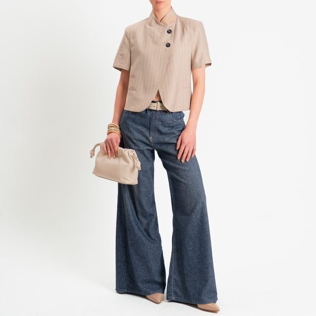 Haveone-Giacca gessata asimmetrica mezza manica - beige