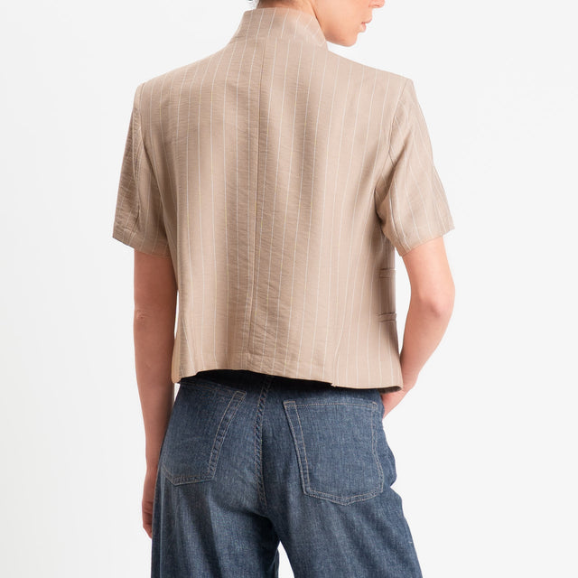 Haveone-Giacca gessata asimmetrica mezza manica - beige