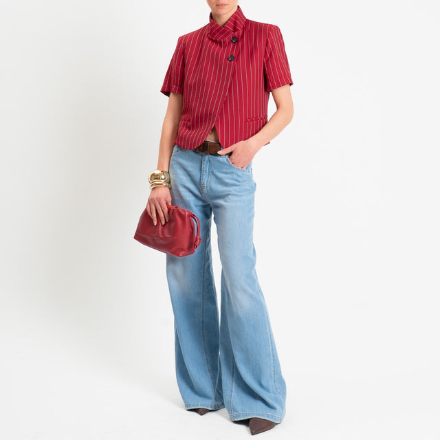 Haveone-Giacca gessata asimmetrica mezza manica - rosso