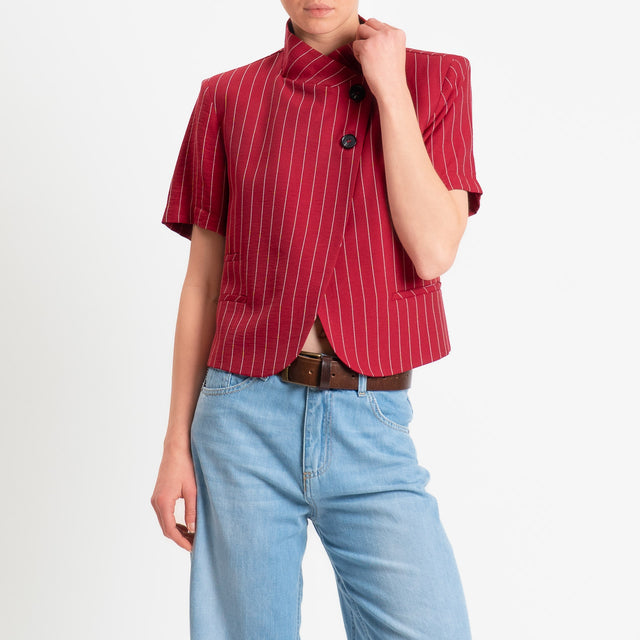 Haveone-Giacca gessata asimmetrica mezza manica - rosso