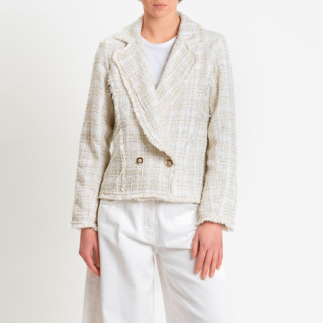 Haveone-Giacca bouclé con paillettes - bianco/oro
