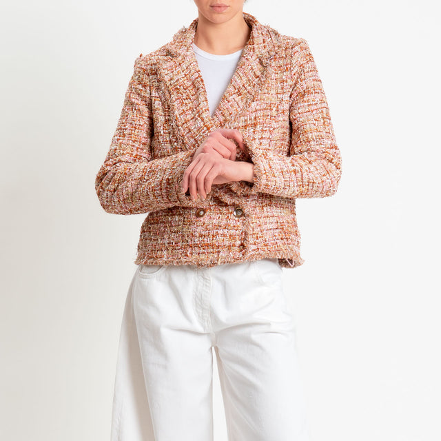 Haveone-Giacca bouclé con paillettes - brown/oro/rosa