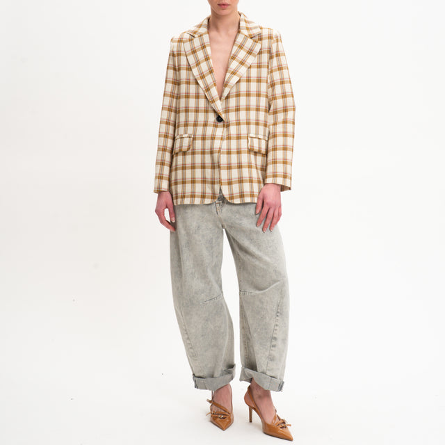 Haveone-Giacca check 1 bottone - burro/cuoio/acqua