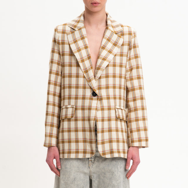 Haveone-Giacca check 1 bottone - burro/cuoio/acqua