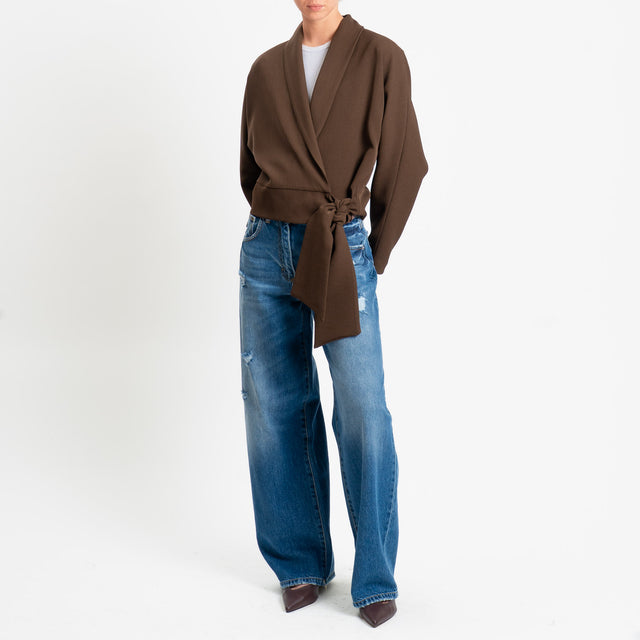 Haveone-Giacca kimono tessuto fluido - cioccolato