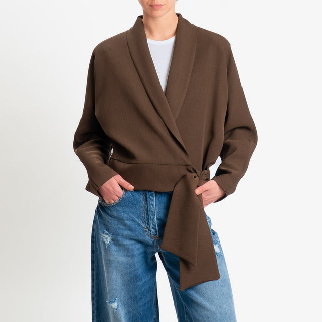Haveone-Giacca kimono tessuto fluido - cioccolato
