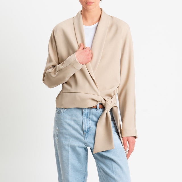 Haveone-Giacca kimono tessuto fluido - sabbia