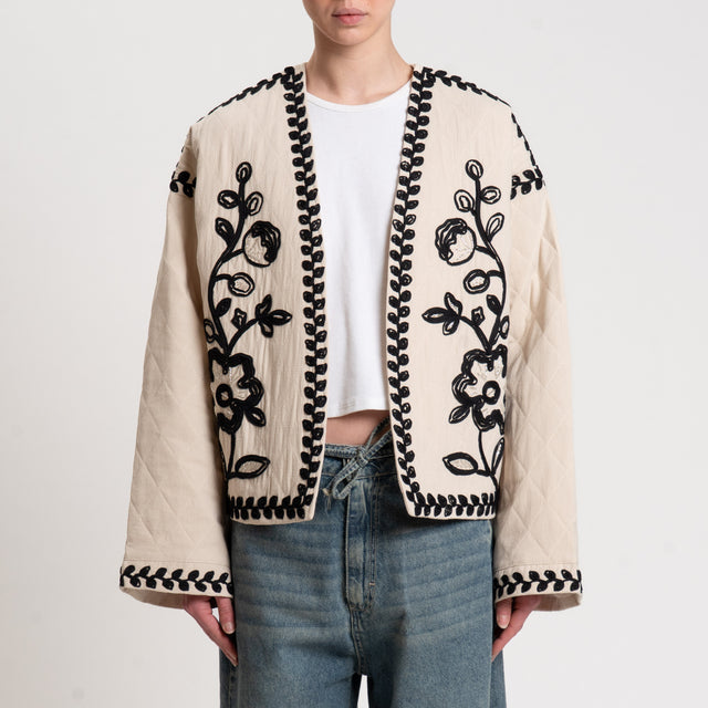 Haveone-Giacca trapuntata con ricami - beige/nero
