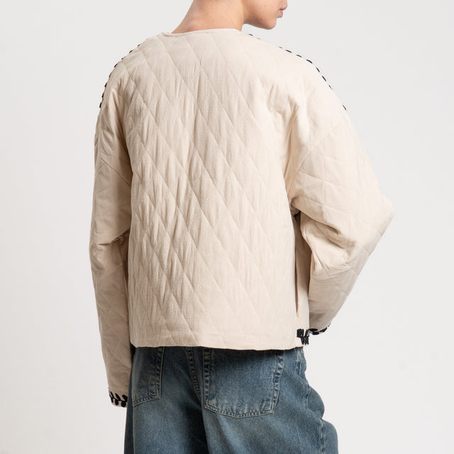 Haveone-Giacca trapuntata con ricami - beige/nero