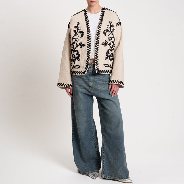 Haveone-Giacca trapuntata con ricami - beige/nero