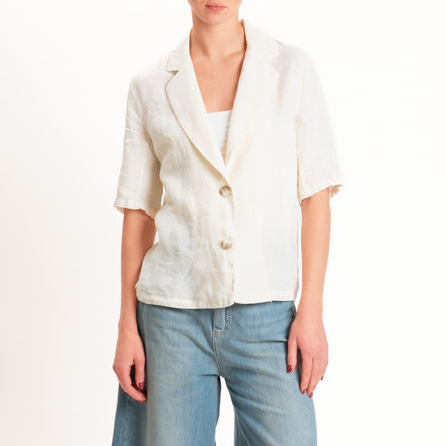 Haveone-Giacca mezza manica 100% lino - burro