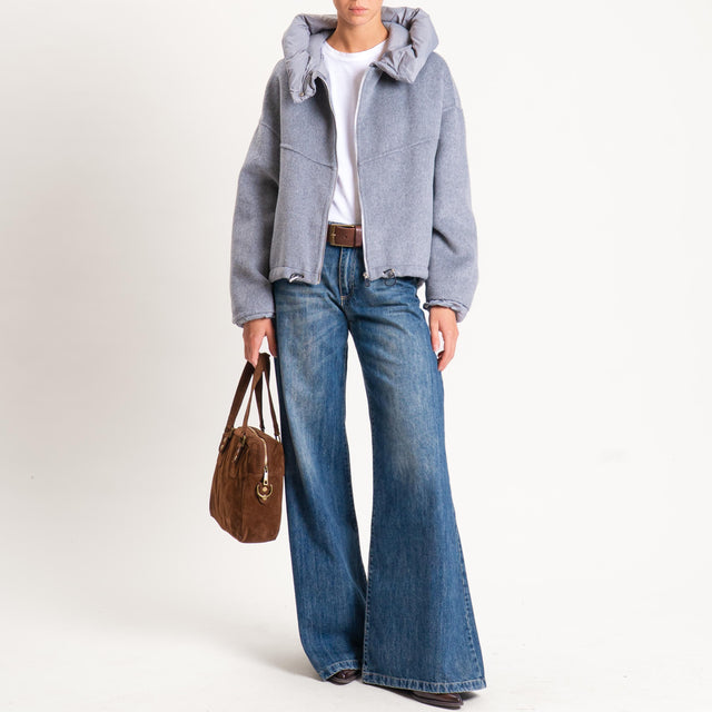 Haveone-Bomber velour con cappuccio e maniche rimo - grigio