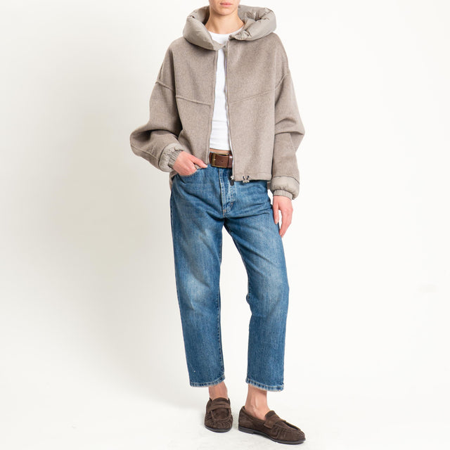 Haveone-Bomber velour con cappuccio e maniche rimo - tortora