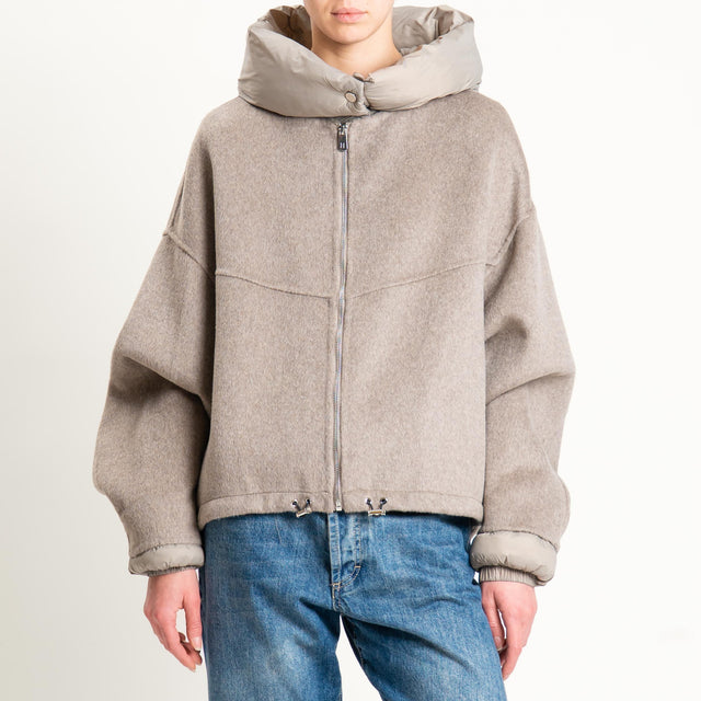 Haveone-Bomber velour con cappuccio e maniche rimo - tortora