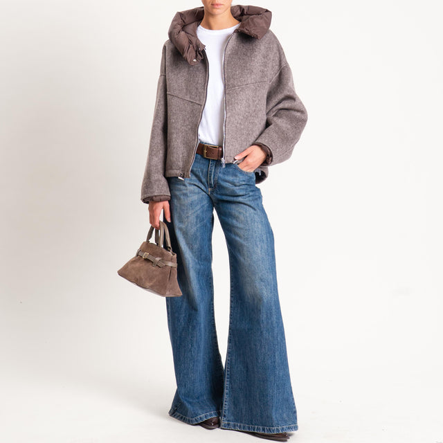 Haveone-Bomber velour con cappuccio e maniche rimo - moro