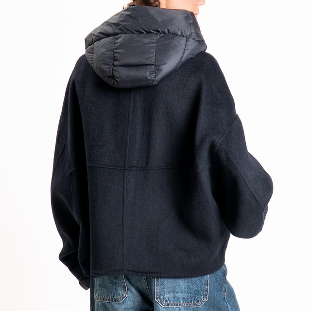 Haveone-Bomber velour con cappuccio e maniche rimo - blu