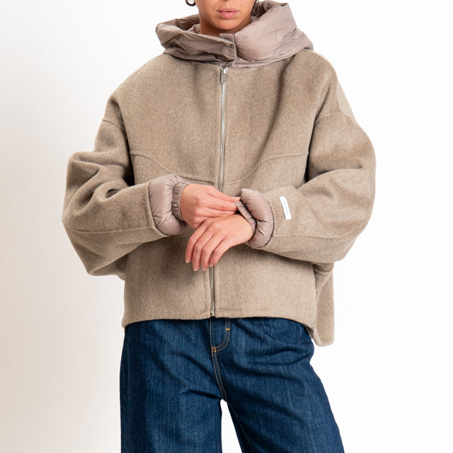 Haveone-Bomber velour con cappuccio e maniche rimovibili - cammello
