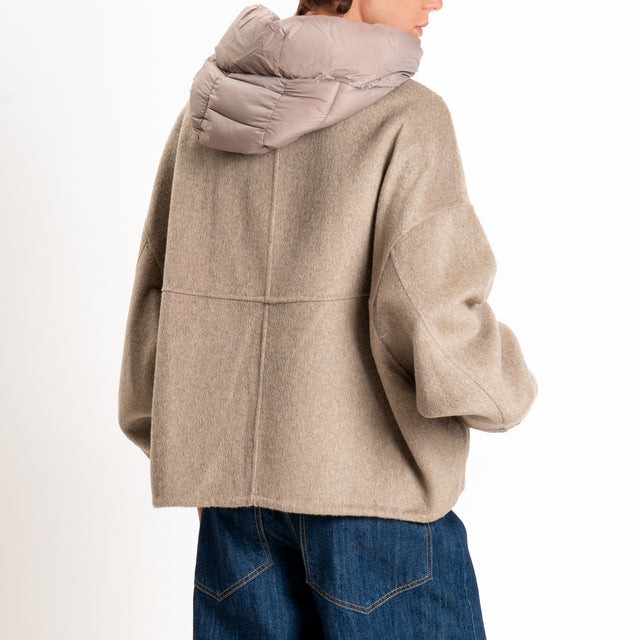 Haveone-Bomber velour con cappuccio e maniche rimovibili - cammello