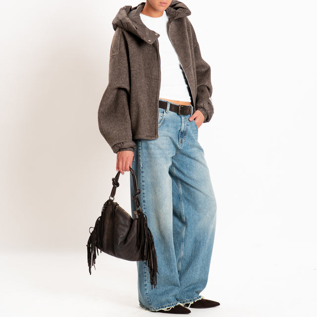 Haveone-Bomber velour con cappuccio e maniche rimovibili - moro