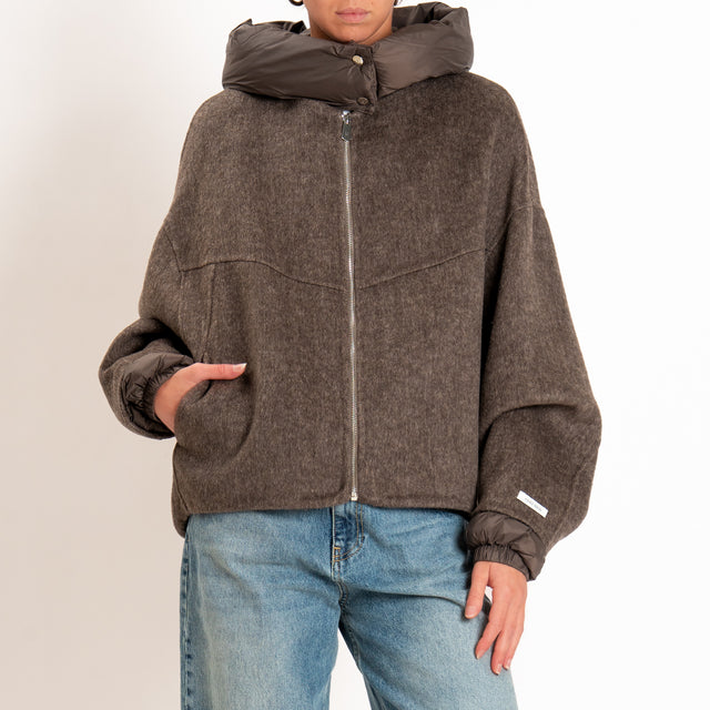 Haveone-Bomber velour con cappuccio e maniche rimovibili - moro