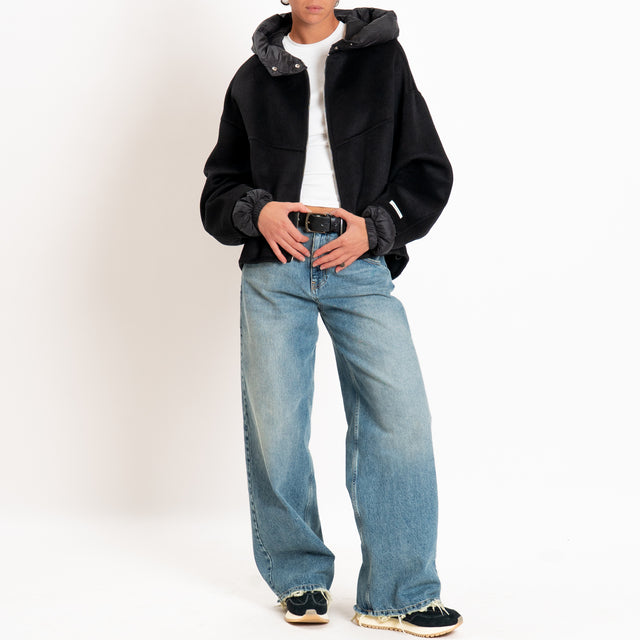 Haveone-Bomber velour con cappuccio e maniche rimovibili - nero