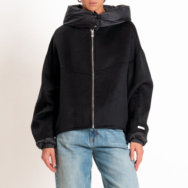 Haveone-Bomber velour con cappuccio e maniche rimovibili - nero