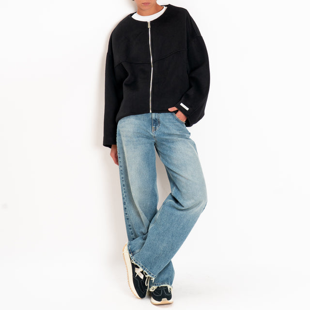 Haveone-Bomber velour con cappuccio e maniche rimovibili - nero