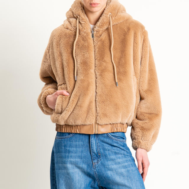 Haveone-Bomber ecopelliccia con cappuccio - cammello