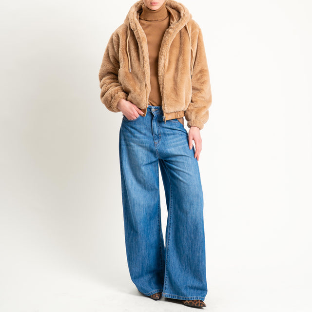 Haveone-Bomber ecopelliccia con cappuccio - cammello