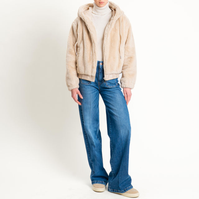 Haveone-Bomber ecopelliccia con cappuccio - beige