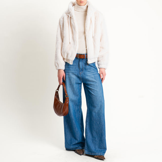 Haveone-Bomber ecopelliccia con cappuccio - panna