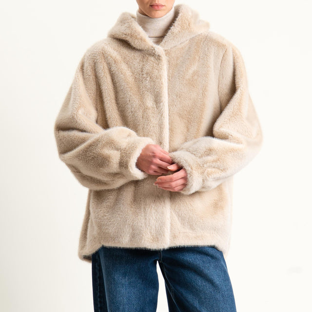 Haveone-Ecopelliccia con cappuccio - panna