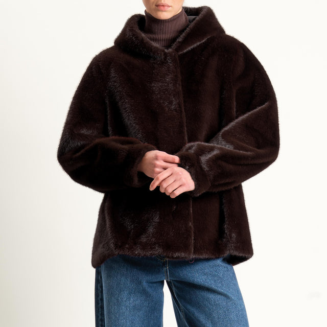 Haveone-Ecopelliccia con cappuccio - moro