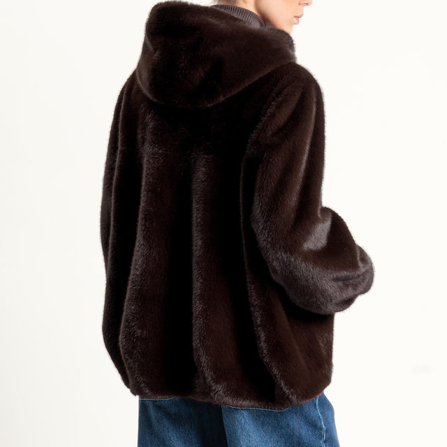 Haveone-Ecopelliccia con cappuccio - moro