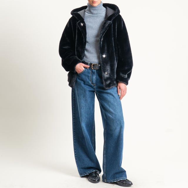 Haveone-Ecopelliccia con cappuccio - nero