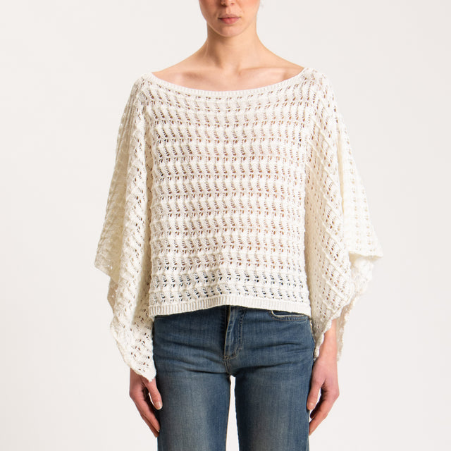 Haveone-Poncho in maglia crochet - bianco