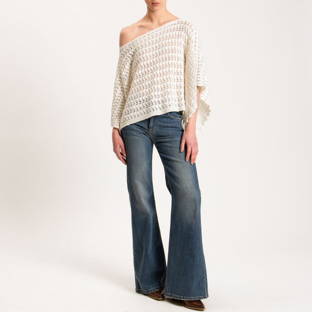 Haveone-Poncho in maglia crochet - bianco