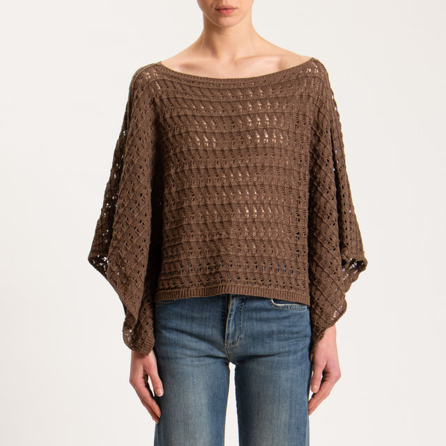 Haveone-Poncho in maglia crochet - moka