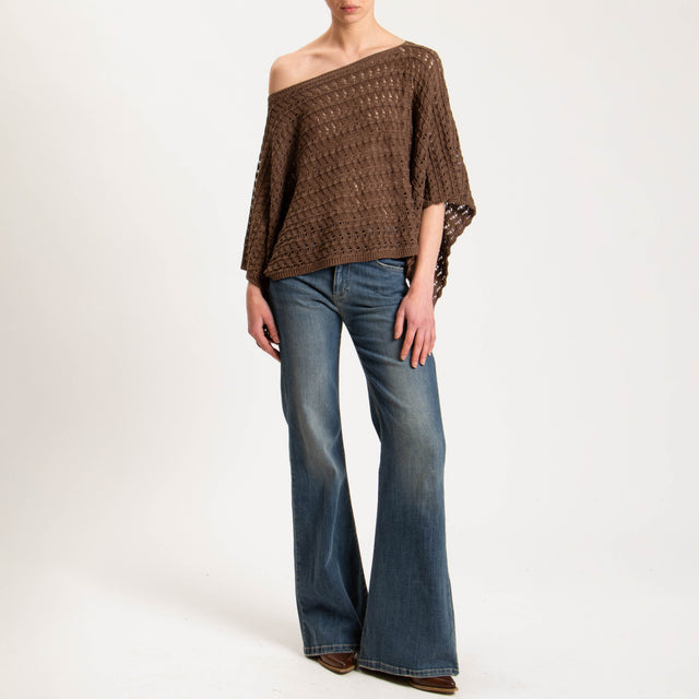 Haveone-Poncho in maglia crochet - moka