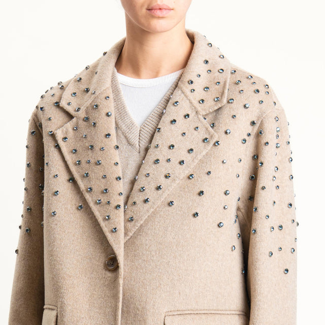 Haveone-Giacca cappotto hand made con applicazioni - tortora