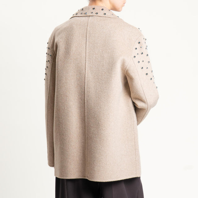 Haveone-Giacca cappotto hand made con applicazioni - tortora