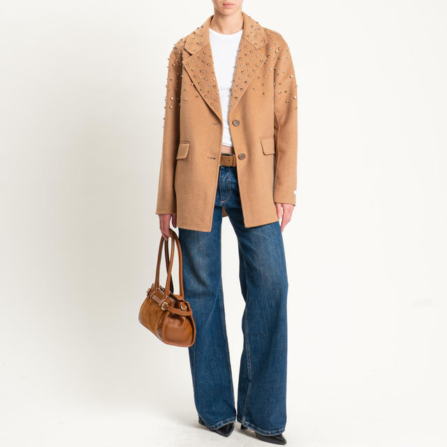 Haveone-Giacca cappotto hand made con applicazioni - cammello