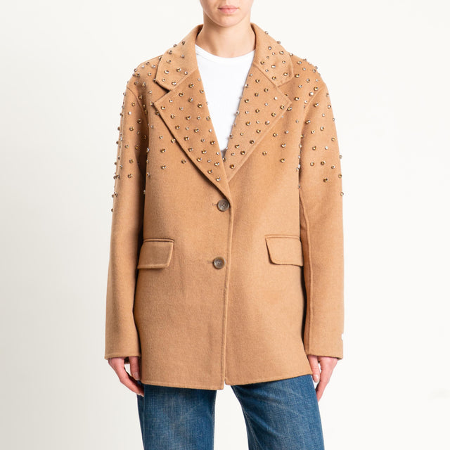 Haveone-Giacca cappotto hand made con applicazioni - cammello