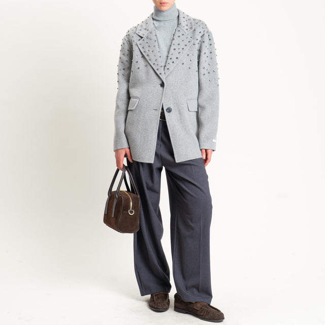 Haveone-Giacca cappotto hand made con applicazioni - grigio chiaro