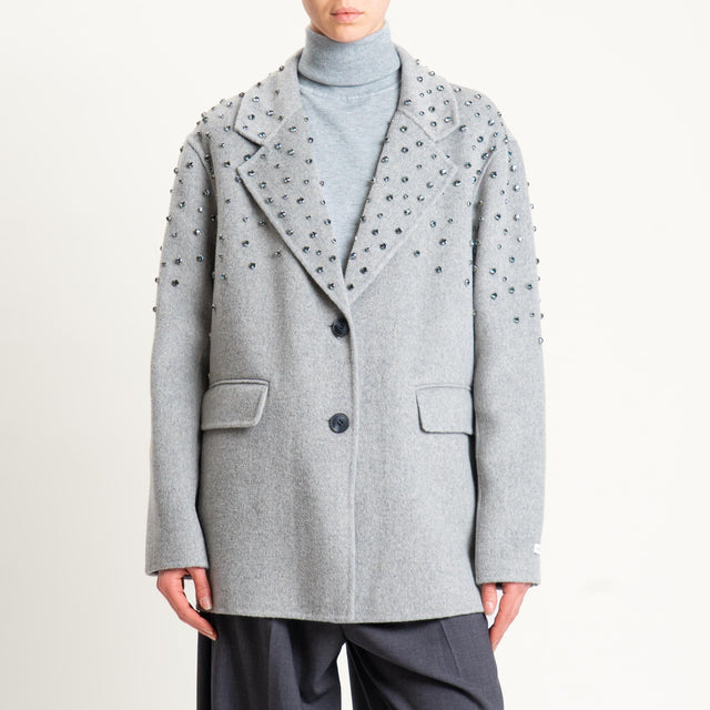 Haveone-Giacca cappotto hand made con applicazioni - grigio chiaro