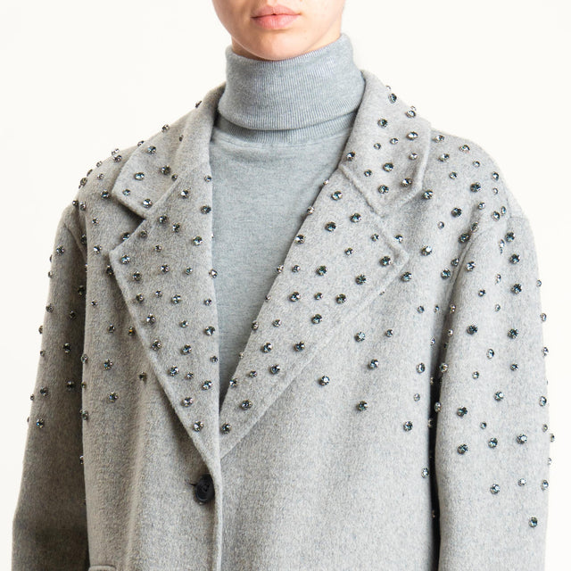 Haveone-Giacca cappotto hand made con applicazioni - grigio chiaro