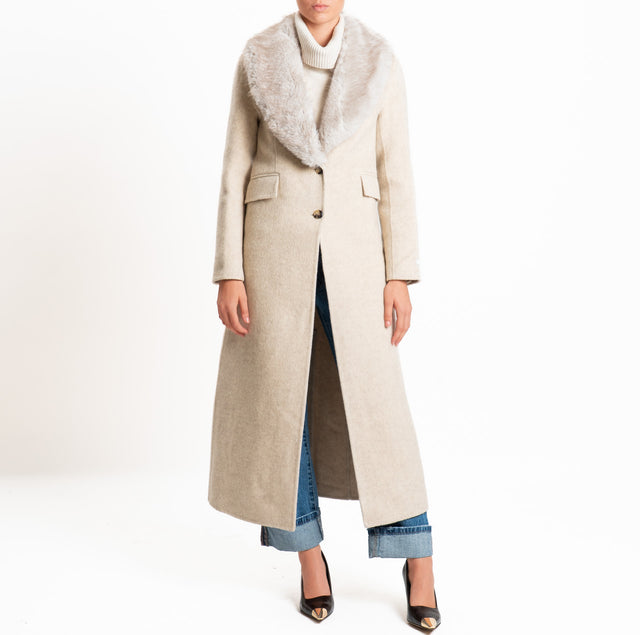 Haveone-Cappotto HAND MADE MISTO LANA con ecopelliccia - avena